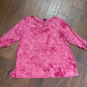 New Directions Curvy Marbled Pink Textured Top with Ruched Sleeves size 1X